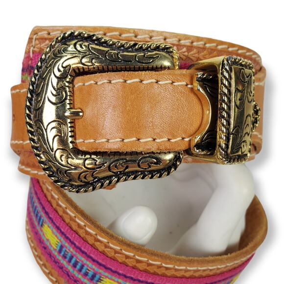 Vintage Aztec Leather Western Belt – SZ S – Boho Style-1.5" Wide - Picture 3 of 9